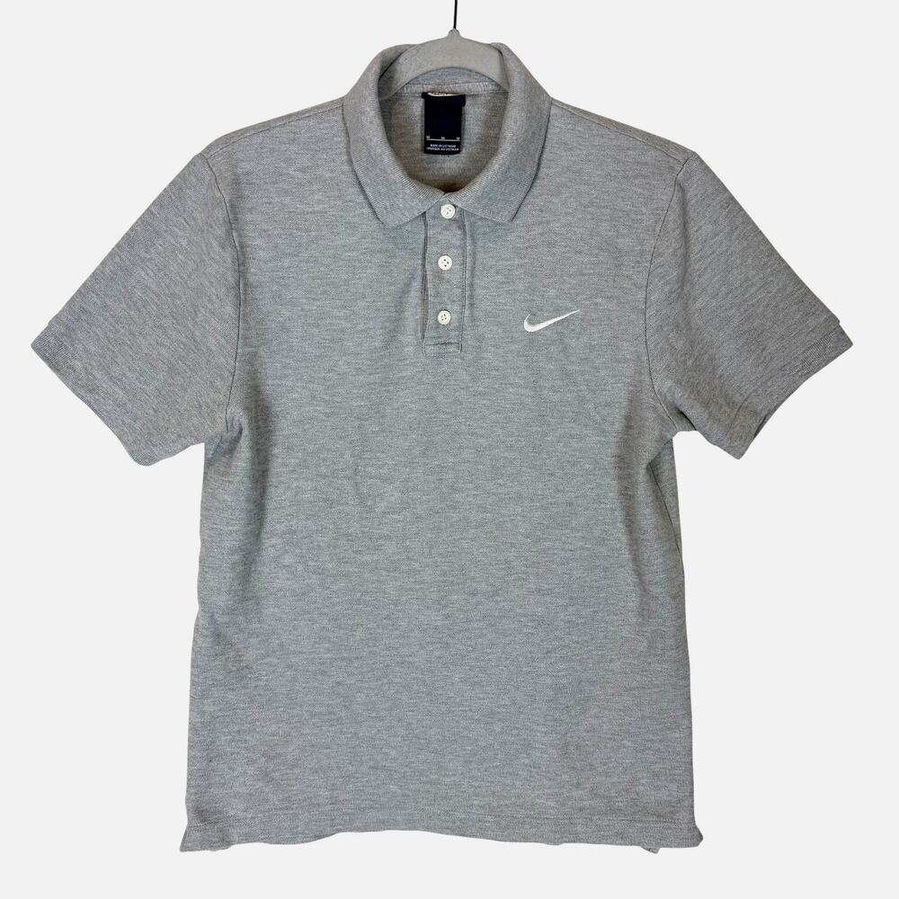 Nike Polo Shirt Mens Medium Heather Gray Golf Swoosh Short Sleeve Performance